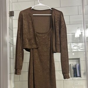 SHEIN Brown Slip Midi Dress with Spaghetti Straps